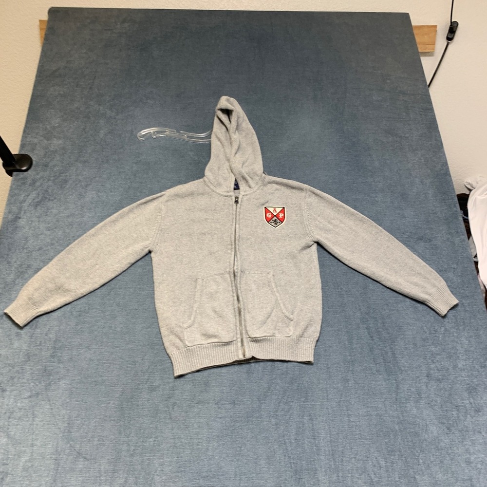 Gap Hoodie Kids Medium Heather Gray Full Zip Knit Ribbed Kangaroo Pockets Winter